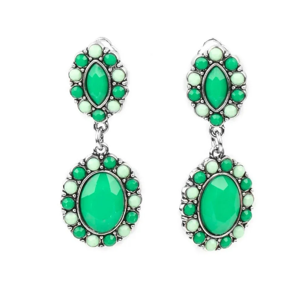 Paparazzi Jewelry Accessories - Positively Pampered - Green Earrings - Vintage